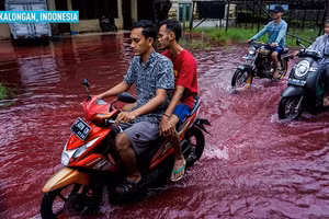 Màu sáp nhuộm vải khiến dòng nước có màu bất thường.
