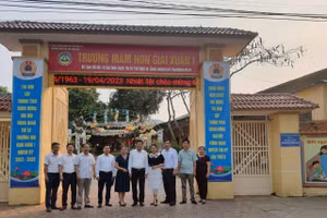 Sở GD&ĐT Nghệ An hỗ trợ xây dựng công trình cổng trường ATGT Trường Mầm non Giai Xuân 1, huyện Tân Kỳ. Ảnh: NVCC.