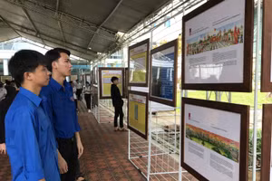 Đoàn viên thanh niên đang tham quan tại buổi triển lãm.