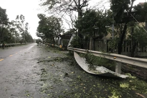 Tôn nhà dân bị gió cuốn bay xuống đường trong cơn bão số 9 vừa qua. 