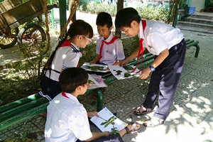 Giờ học Mỹ thuật ngoài trời của Trường Tiểu học Núi Thành (quận Hải Châu, TP Đà Nẵng). 