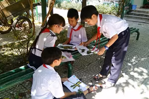 Giờ học Mỹ thuật ngoài trời của Trường Tiểu học Núi Thành (quận Hải Châu, TP Đà Nẵng). 