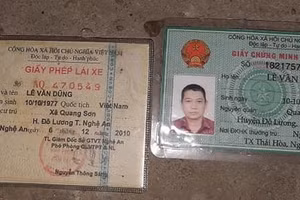 GPLX VÀ CMND đối tượng Dũng bị bắt. Ảnh: Lái xe cung cấp