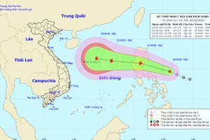 Vị trí của áp thấp nhiệt đới lúc 2 giờ 30 phút ngày 20/10. Nguồn: NCHMF.