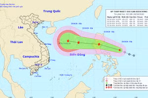 Vị trí của áp thấp nhiệt đới lúc 2 giờ 30 phút ngày 20/10. Nguồn: NCHMF.