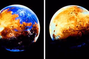 Hình ảnh sao Hỏa ở quá khứ và hiện tại.