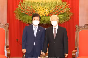 Tổng Bí thư, Chủ tịch nước Nguyễn Phú Trọng và Chủ tịch Quốc hội Hàn Quốc Park Byeong-Seug - Ảnh: TTXVN
