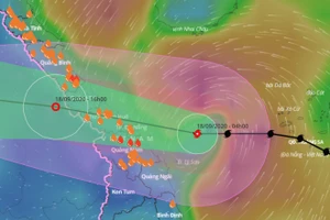 Dự báo đường đi của bão số 5 trong 12 giờ tới. Ảnh: Hệ thống giám sát thiên tai Việt Nam.
