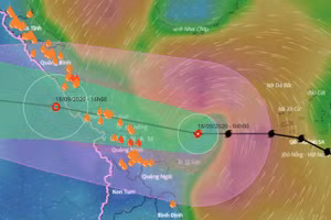 Dự báo đường đi của bão số 5 trong 12 giờ tới. Ảnh: Hệ thống giám sát thiên tai Việt Nam.