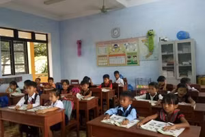 HS Trường Tiểu học A Ngo (A Lưới, Thừa Thiên - Huế) trong giờ học. Ảnh: Hương Lan