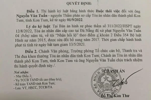 Ông Nguyễn Văn Tuấn, nguyên Thẩm phán sơ cấp Toà án nhân dân TP Kon Tum bị kỷ luật buộc thôi việc.