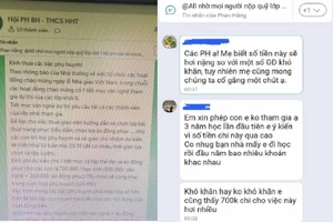 Tin nhắn của nhóm phụ huynh một lớp 8 Trường THCS Hà Huy Tập, TP Vinh, Nghệ An về việc thu tiền 700 nghìn đồng/phụ huynh chuẩn bị cho chương trình văn nghệ. Ảnh: NVCC