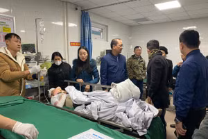 Học sinh Trường Phổ thông Trường PT Hermann Gmeiner, TP Vinh, Nghệ An bị thương, đang cấp cứu tại bệnh viện.