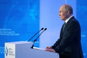 Tổng thống Nga Vladimir Putin phát biểu tại Diễn đàn Công nghệ Tương lai tại Moscow ngày 14/2/2024. 