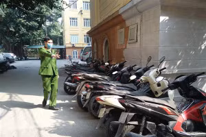 Số xe máy do Kiên và Hoàng trộm cắp bị Công an quận Tây Hồ bắt giữ.