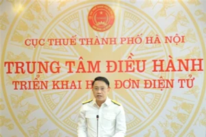 Ông Mai Sơn, Cục trưởng Cục Thuế Hà Nội phát biểu khai trương Trung tâm điều hành triển khai hóa đơn điện tử.