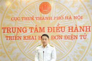 Ông Mai Sơn, Cục trưởng Cục Thuế Hà Nội phát biểu khai trương Trung tâm điều hành triển khai hóa đơn điện tử.