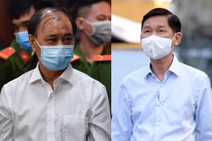 Bị cáo Lê Tấn Hùng (trái) và bị cáo Trần Vĩnh Tuyến tại tòa.