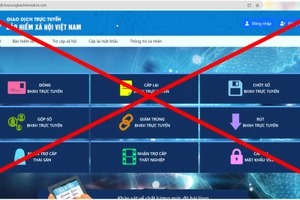 Trang web giả mạo Cổng dịch vụ công ngành BHXH Việt Nam: Ảnh: BHXH Việt Nam.