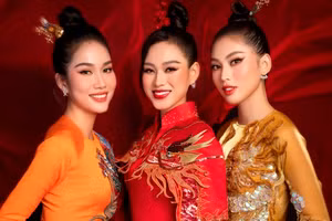 Top 3 Hoa Hậu Việt Nam 2020 trong trang phục áo dài Tết.