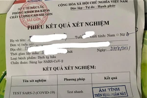 Một tờ kết quả xét nghiệm "chui" của phòng khám Đa khoa Sài Gòn.