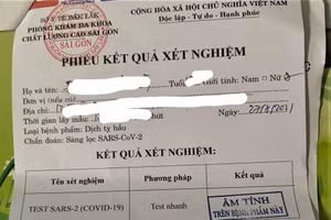 Một tờ kết quả xét nghiệm "chui" của phòng khám Đa khoa Sài Gòn.