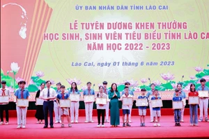 Các học sinh, sinh viên tiêu biểu được tuyên dương tại buổi lễ.