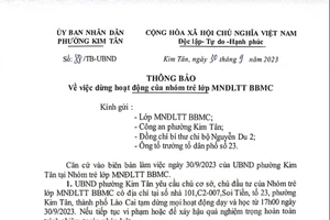 Thông báo dừng hoạt động của nhóm trẻ Mầm non độc lập tư thục BBMC.