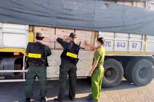 Lực lượng chức năng tiến hành kiểm tra số hàng hoá vi phạm.