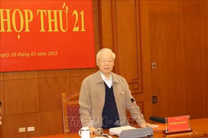 Tổng bí thư Nguyễn Phú Trọng chủ trì phiên họp thứ 21 của Ban Chỉ đạo Trung ương về PCTN, tiêu cực. Ảnh: TTXVN.