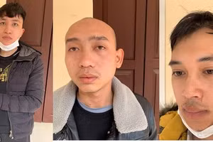 Vũ Văn Lực, Nguyễn Thành Sang và Bùi Thế Quang tại cơ quan công an (ảnh lần lượt từ trái sang phải).