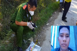 Lực lượng chức năng khám nghiệm hiện trường nơi Phạm Tuấn Ngôn (ảnh nhỏ) gây án.