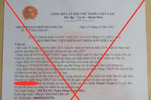 Văn bản giả mạo các đối tượng gửi cho chị H. để phục vụ hành vi lừa đảo chiếm đoạt tài sản.
