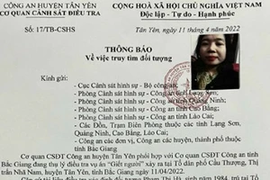 Thông báo truy tìm đối tượng của cơ quan điều tra.