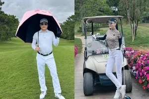 Phương Oanh và Shark Bình đăng ảnh check in ở sân golf