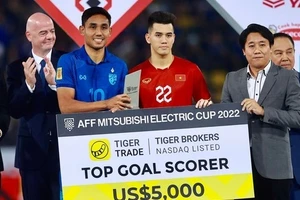 Tiến Linh cùng tiền đạo Teerasil Dangda nhận giải Vua phá lưới AFF Cup 2022.