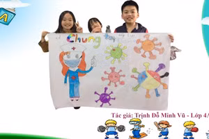 Học sinh Trường Tiểu học, THCS và THPT Hà Nội - Thăng Long vẽ tranh cổ động chống dịch.