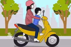 Vị trí nguy hiểm khi cho trẻ ngồi xe máy. Ảnh: BVCC.