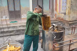 Mỗi mùa hoa, ông Chiến quay mật từ 4 - 5 lần, mỗi đàn thu từ 5 - 6 lít mật. 