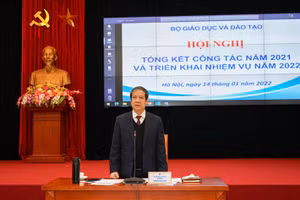 Bộ trưởng Nguyễn Kim Sơn phát biểu kết luận Hội nghị tổng kết công tác năm 2021 và triển khai nhiệm vụ trọng tâm năm 2022. 