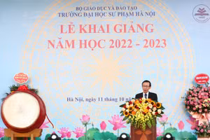GS Nguyễn Văn Minh, Hiệu trưởng Trường ĐHSP Hà Nội phát biểu tại lễ khai giảng năm học 2022-2023.