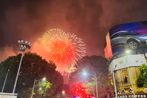 Màn bắn pháo hoa đêm giao thừa tại Trung tâm Triển Lãm và Mỹ thuật thành phố.