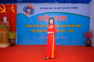 Cô Trang trong Hội thi giáo viên dạy giỏi giáo dục mầm non cấp thành phố.