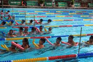 Các đội cùng nhau đua thuyển.