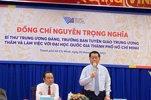 Ông Nguyễn Trọng Nghĩa - Bí thư Trung ương Đảng, Trưởng Ban Tuyên giáo Trung ương phát biểu tại buổi làm việc