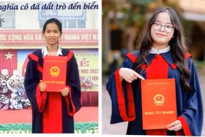 Em Lê Lan Anh - Trường THCS Văn Lang (bên phải) thủ khoa chuyên Lịch Sử và em Kiều Thị Thảo Nguyên trường THCS Thanh Thủy (bên trái) thủ khoa chuyên Hóa.