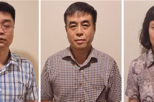 Các bị can (từ trái qua phải) Lê Việt Phương; Phạm Ngọc Hải; Thành Thị Đông Phương. Ảnh: Bộ Công An.