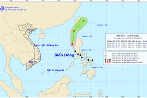 Hình ảnh vệ tinh của bão số 1 (cơn bão Choi-Wan). Ảnh: Trung tâm Dự báo Khí tượng Thuỷ văn Quốc gia.