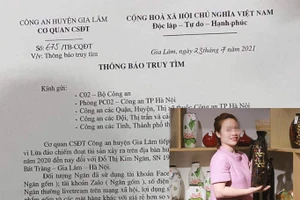 Thông báo truy tìm Đỗ Thị Kim Ngân của Công an huyện Gia Lâm.