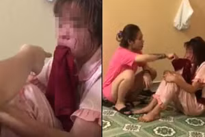 Hình ảnh thiếu nữ bị nhóm bạn hành hạ ở Thái Bình.